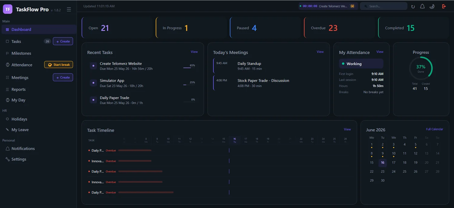 Team Management Tool dashboard preview